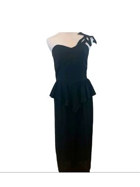 Barbara Barbara One-Shoulder Black Peplum Dress Vintage 80s